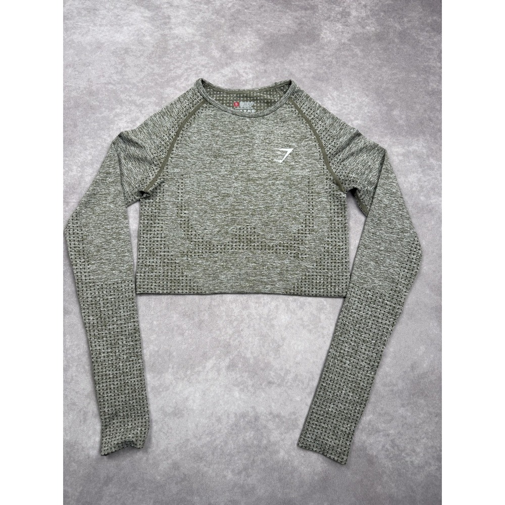 Gymshark Long Sleeve Crop Top Womens Small Seamless Thumbholes Stretch Yoga‎ Top